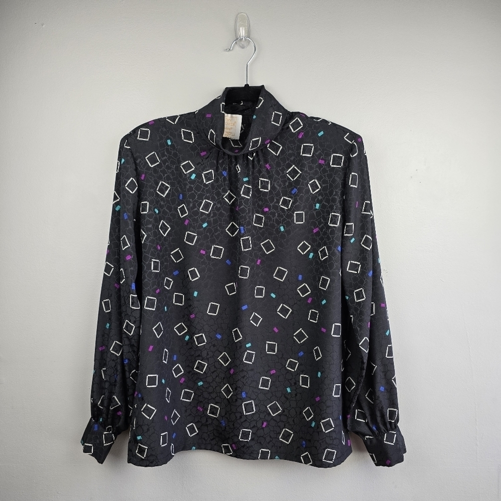 PENDLETON Vintage Long Sleeve Silky Blouse Black Multi-colored Women’s Size 6 - Picture 2 of 8